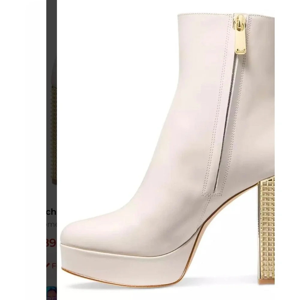 Michael‎ Kors Maxine Platform Bootie Light Cream Leather Gold Cage 9.5